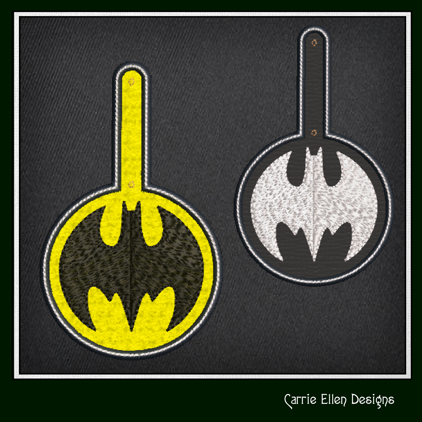 Batman Logo ITH Key Fob Machine Embroidery Design | Superhero Key Tag In-The-Hoop Project (1776)