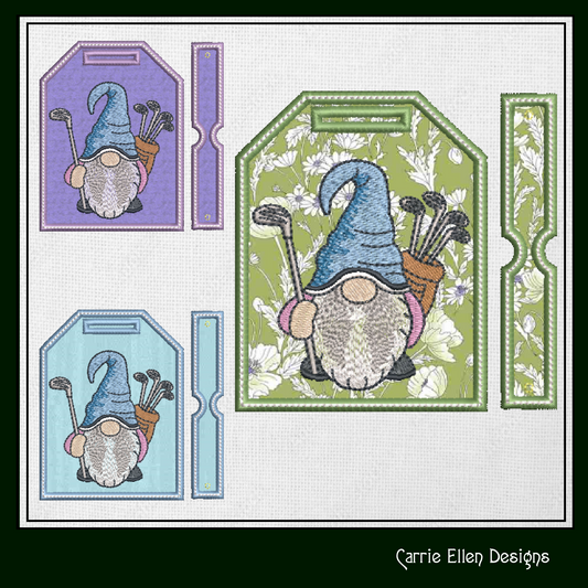 Golf Gnome Bag Tag Machine Embroidery Design | Golfing Gnome In The Hoop Luggage Tag (1786)
