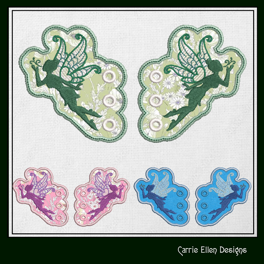 Fairy Shoe Wing Machine Embroidery Design – In The Hoop Fairy Kisses Wing Charms for Shoes and Boots – 4x4 & 5x7 Hoop (1787)