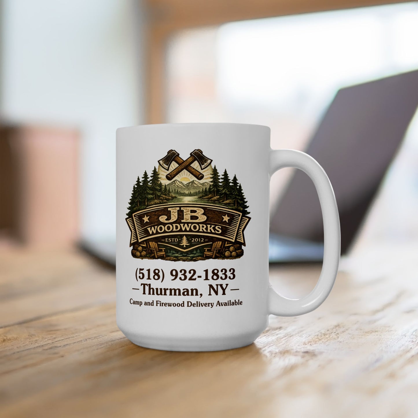 JB Woodworks White Ceramic Mug, 11oz, 15oz (3874)