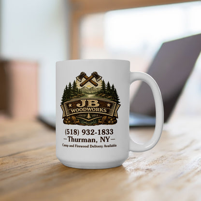 JB Woodworks White Ceramic Mug, 11oz, 15oz (3874)