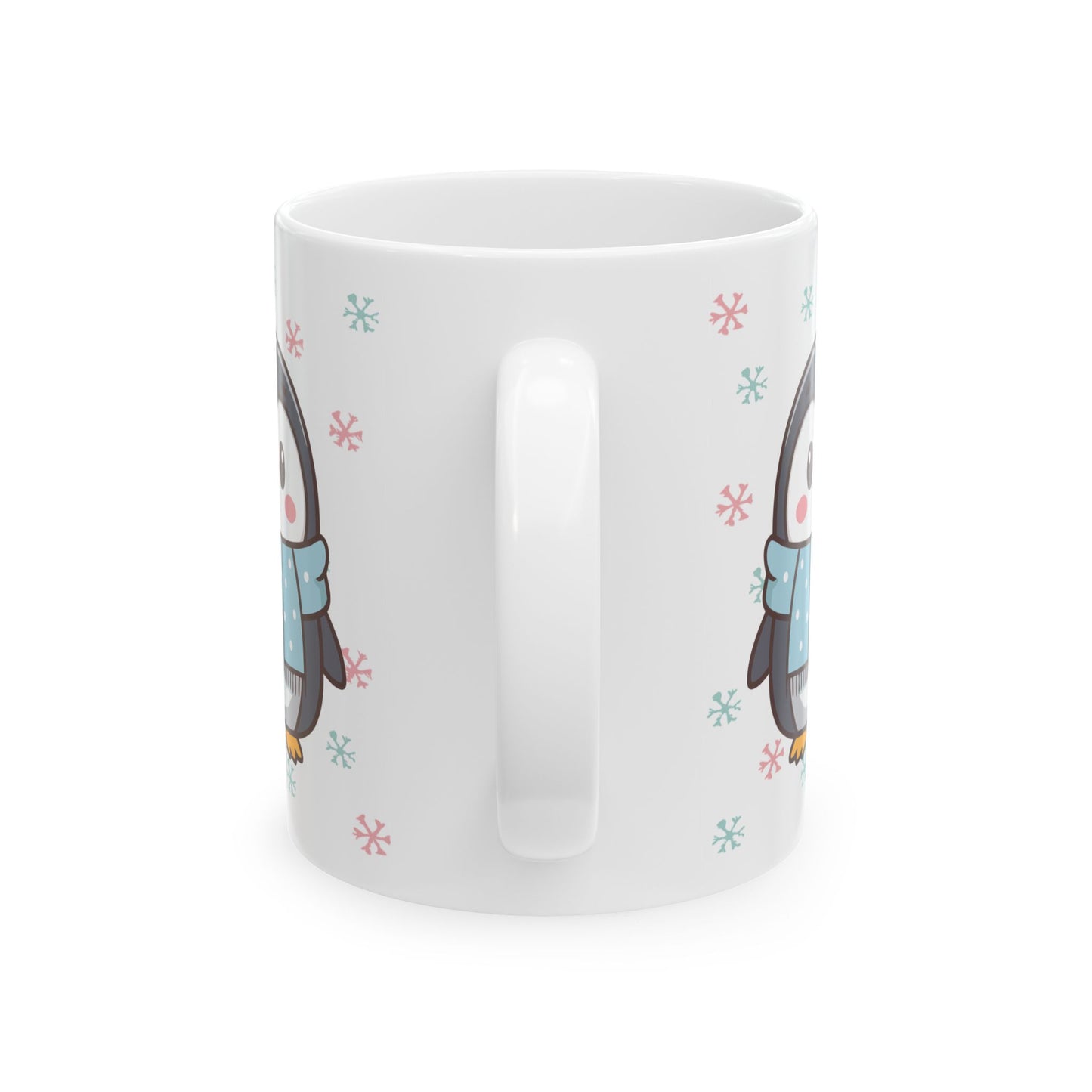 Gray Penguin with Colorful Snowflakes Ceramic Mug | Cute Winter Coffee Cup | Holiday Penguin Gift | 11oz & 15oz