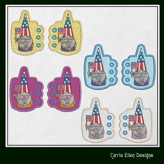 Patriotic Gnome Shoe Wing ITH Embroidery Design – In The Hoop Gnome with USA Flag and Hat Shoe Charms for Shoes and Boots – 4x4 & 5x7 Hoop (1789)