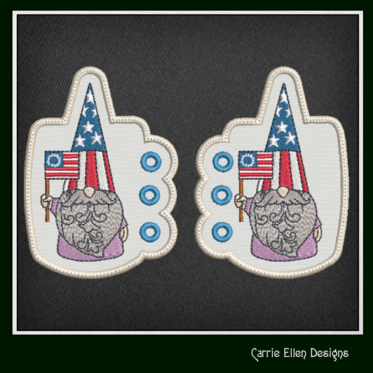 Patriotic Gnome Shoe Wing ITH Embroidery Design – In The Hoop Gnome with USA Flag and Hat Shoe Charms for Shoes and Boots – 4x4 & 5x7 Hoop (1789)