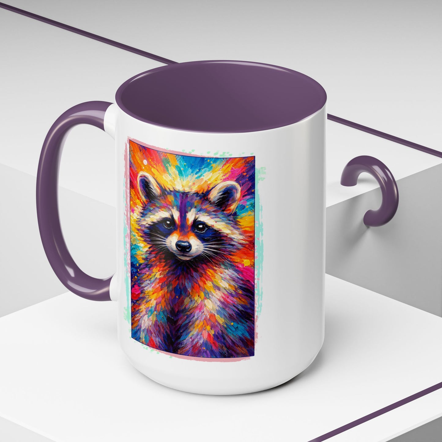 Raccoon Accent Ceramic Mug | Vibrant Colorful Raccoon Coffee Mug,  11oz & 15oz (3826)
