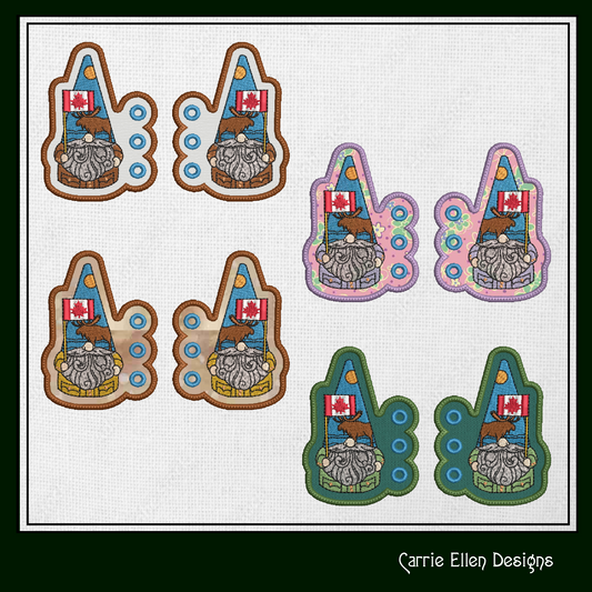 Canadian Gnome Shoe Wing ITH Embroidery Design – In The Hoop Gnome with Canada Flag Shoe Charms for Shoes and Boots (4x4 & 5x7 Hoop) (1791)