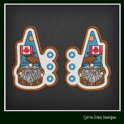 Canadian Gnome Shoe Wing ITH Embroidery Design – In The Hoop Gnome with Canada Flag Shoe Charms for Shoes and Boots (4x4 & 5x7 Hoop) (1791)
