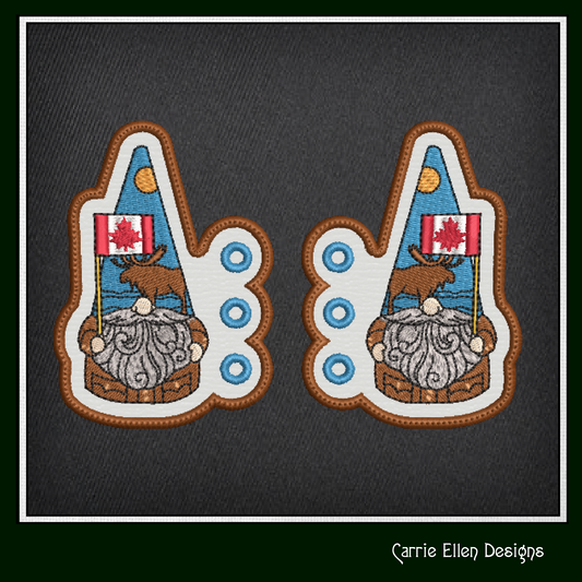 Canadian Gnome Shoe Wing ITH Embroidery Design – In The Hoop Gnome with Canada Flag Shoe Charms for Shoes and Boots (4x4 & 5x7 Hoop) (1791)