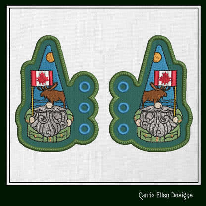 Canadian Gnome Shoe Wing ITH Embroidery Design – In The Hoop Gnome with Canada Flag Shoe Charms for Shoes and Boots (4x4 & 5x7 Hoop) (1791)