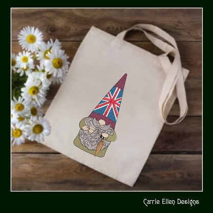 British Gnome Machine Embroidery Design | Cute Gnome with Cup of Tea & Umbrella | UK Flag Gnome Design | 6 Sizes (1794)