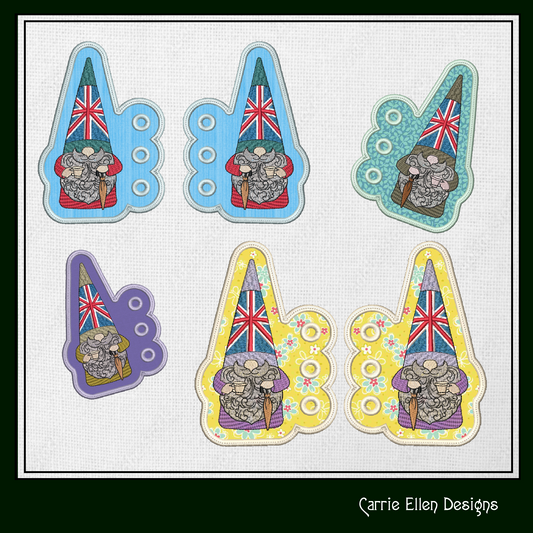 British Gnome Shoe Wing ITH Embroidery Design – In The Hoop Gnome with England Flag Hat Shoe Charms for Shoes and Boots – 4x4 & 5x7 Hoop (1795)