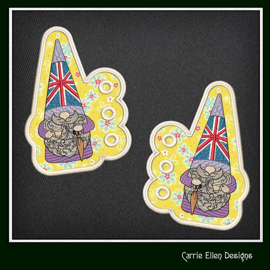 British Gnome Shoe Wing ITH Embroidery Design – In The Hoop Gnome with England Flag Hat Shoe Charms for Shoes and Boots – 4x4 & 5x7 Hoop (1795)