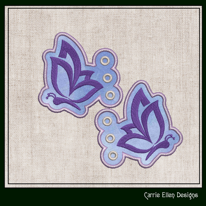 Butterfly ITH Shoe Wing Charms – In The Hoop Embroidery Design for Shoes and Boots – 4x4 & 5x7 Hoop Sizes (1803)