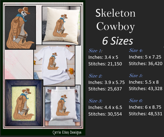 Skeleton Cowboy Machine Embroidery Design | Wild West Ghost Rider Pattern | Spooky Western Halloween Design | 6 Sizes (1807)