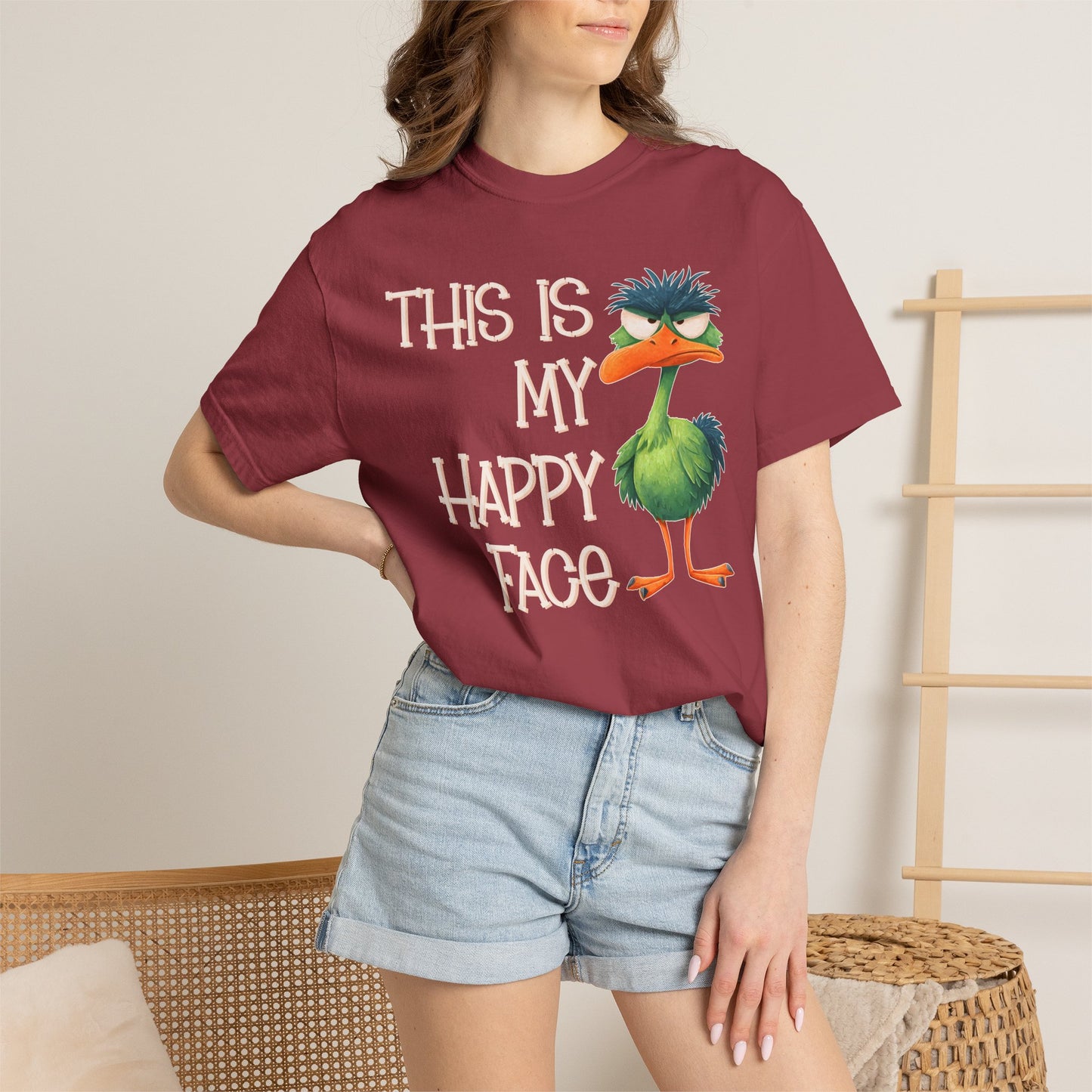 This Is My Happy Face Comfort Colors® Short Sleeve T-Shirt | Sarcastic Ostrich Unisex Shirt | Adult Humor (4251)