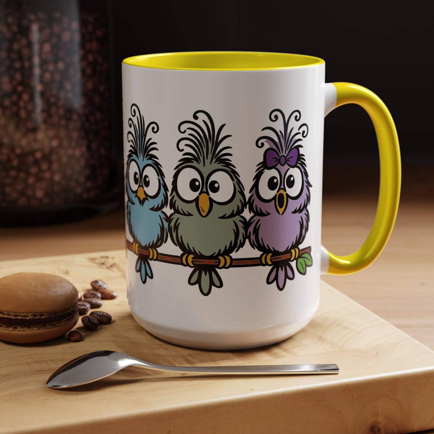 Colorful Cartoon Birds Coffee Mug — Chicks on a Stick 11/15oz Accent Mug (4278)