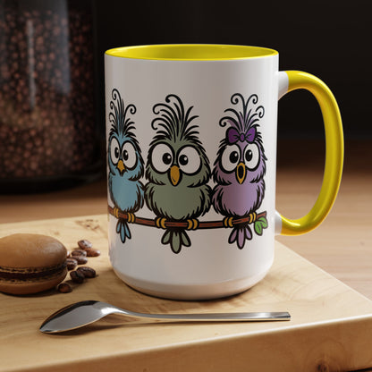 Colorful Cartoon Birds Coffee Mug — Chicks on a Stick 11/15oz Accent Mug (4278)