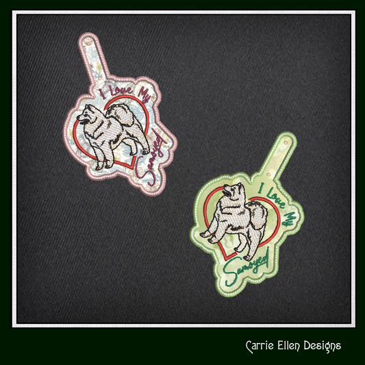 Love My Samoyed ITH Key Fob Machine Embroidery Design | Dog Lover In-The-Hoop Key Chain Project (1816)