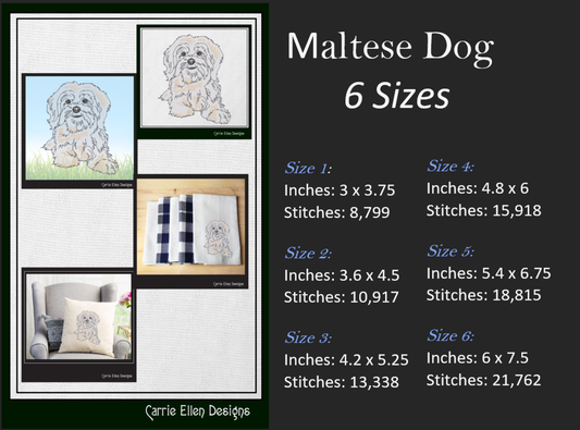 Maltese Dog Machine Embroidery Design | Cute Fluffy Pet Dog Pattern | Dog Lover Gift Design | 6 Sizes (1831)