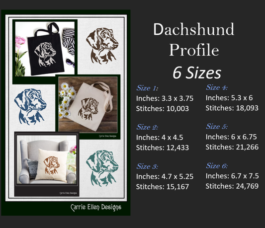 Dachshund Profile Machine Embroidery Design | Cute Wiener Dog Outline | Dog Lover Gift | Pet Silhouette Stitch Pattern | 6 Sizes (1841)