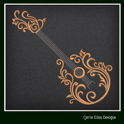 Guitar Machine Embroidery Design | Flourish Style Musical Instrument | Acoustic Guitar Silhouette Stitch | Music Lover Gift | 6 Sizes (1842)