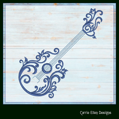 Guitar Machine Embroidery Design | Flourish Style Musical Instrument | Acoustic Guitar Silhouette Stitch | Music Lover Gift | 6 Sizes (1842)