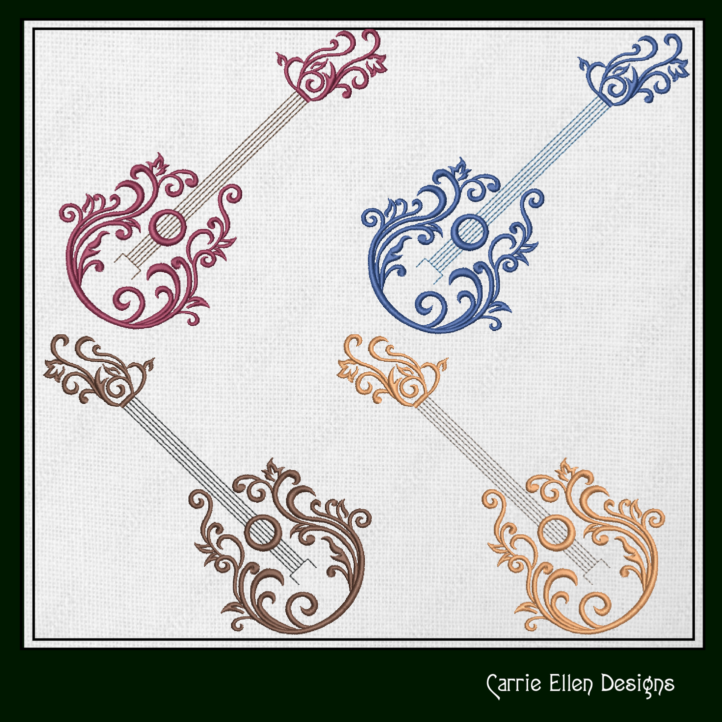 Guitar Machine Embroidery Design | Flourish Style Musical Instrument | Acoustic Guitar Silhouette Stitch | Music Lover Gift | 6 Sizes (1842)