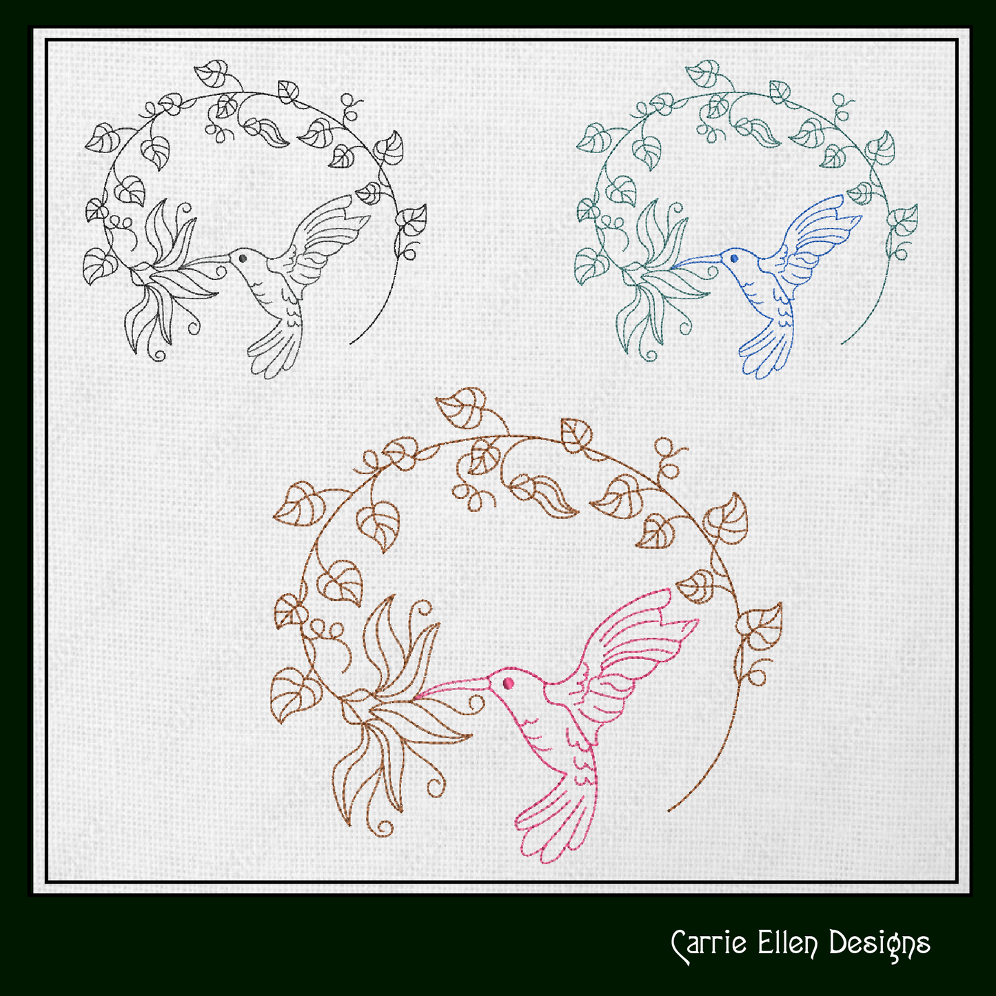 Hummingbird Wreath Machine Embroidery Design | Artistic Sketch of Bird with Leaves | Nature-Inspired Embroidery | 6 Sizes (1843)