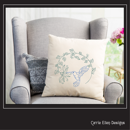 Hummingbird Wreath Machine Embroidery Design | Artistic Sketch of Bird with Leaves | Nature-Inspired Embroidery | 6 Sizes (1843)
