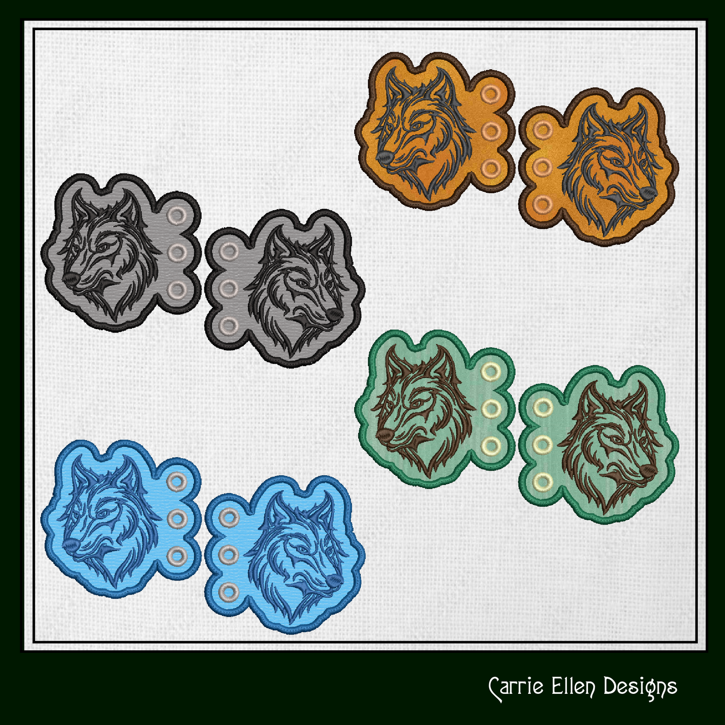 Wolf ITH Shoe Wings Machine Embroidery Design – Wolf Head Wing Charms for Shoes and Boots – 4x4 & 5x7 Hoop (1868)