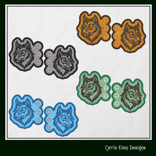 Wolf ITH Shoe Wings Machine Embroidery Design – Wolf Head Wing Charms for Shoes and Boots – 4x4 & 5x7 Hoop (1868)