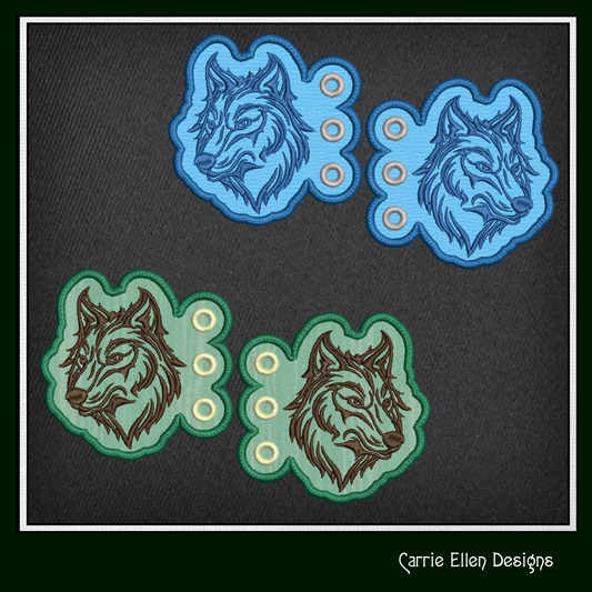 Wolf ITH Shoe Wings Machine Embroidery Design – Wolf Head Wing Charms for Shoes and Boots – 4x4 & 5x7 Hoop (1868)