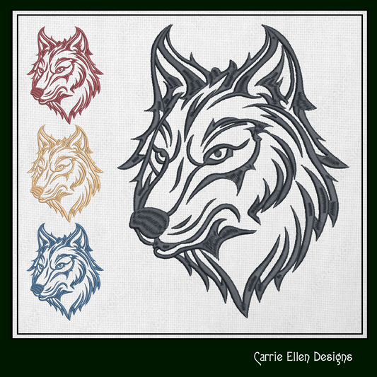 Wolf Head Profile Machine Embroidery Design | Wild Animal Outline, Majestic Wildlife Pattern | 6 Sizes (1886)