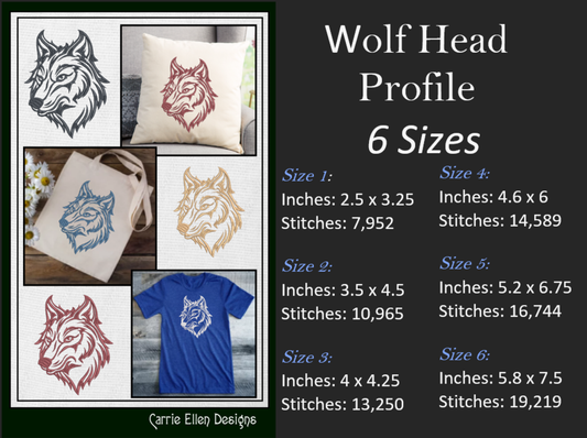 Wolf Head Profile Machine Embroidery Design | Wild Animal Outline, Majestic Wildlife Pattern | 6 Sizes (1886)