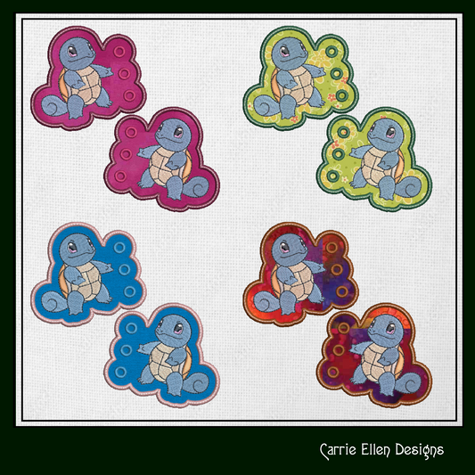 Squirtle Shoe Wing Machine Embroidery Design – Pokémon Turtle In The Hoop Shoelace Wings for Shoes and Boots – 4x4 & 5x7 Hoop (1899)