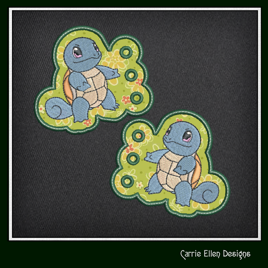 Squirtle Shoe Wing Machine Embroidery Design – Pokémon Turtle In The Hoop Shoelace Wings for Shoes and Boots – 4x4 & 5x7 Hoop (1899)