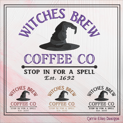 Witch Machine Embroidery Design Saying | Witches Brew Coffee Co. | Halloween Witch Theme Embroidery Pattern | 6 Sizes (1904)