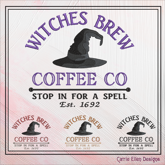 Witch Machine Embroidery Design Saying | Witches Brew Coffee Co. | Halloween Witch Theme Embroidery Pattern | 6 Sizes (1904)