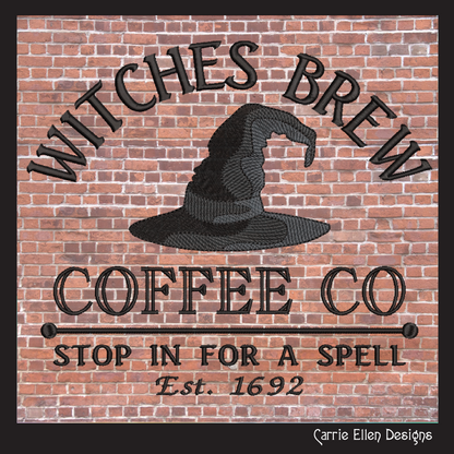 Witch Machine Embroidery Design Saying | Witches Brew Coffee Co. | Halloween Witch Theme Embroidery Pattern | 6 Sizes (1904)