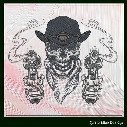 Cowboy Skeleton Machine Embroidery Design | Wild West Gunslinger with Smoking Gun | Western Sketch Style | 6 Sizes (1914)