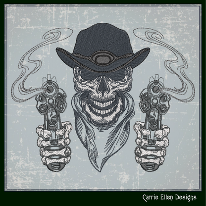 Cowboy Skeleton Machine Embroidery Design | Wild West Gunslinger with Smoking Gun | Western Sketch Style | 6 Sizes (1914)