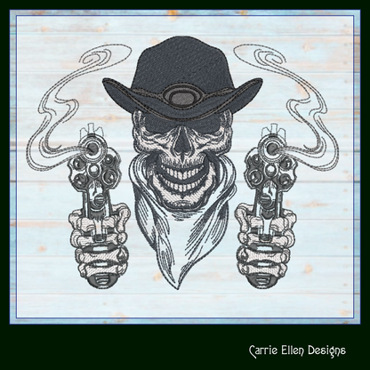 Cowboy Skeleton Machine Embroidery Design | Wild West Gunslinger with Smoking Gun | Western Sketch Style | 6 Sizes (1914)