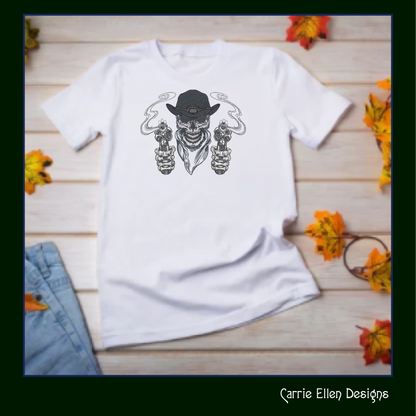 Cowboy Skeleton Machine Embroidery Design | Wild West Gunslinger with Smoking Gun | Western Sketch Style | 6 Sizes (1914)