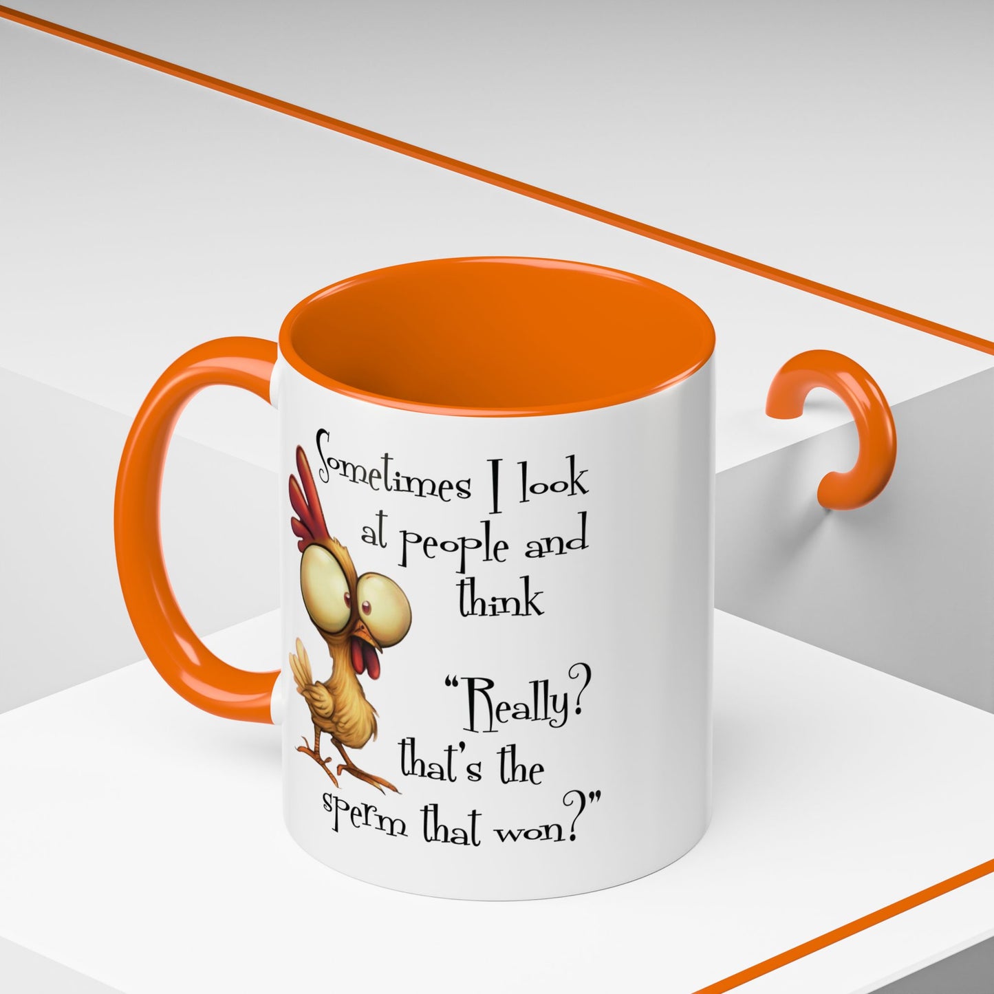 Funny Sarcastic Quote Mug | “That’s the Sperm That Won?” Colored Accent Coffee Mug 11oz & 15oz (3818)