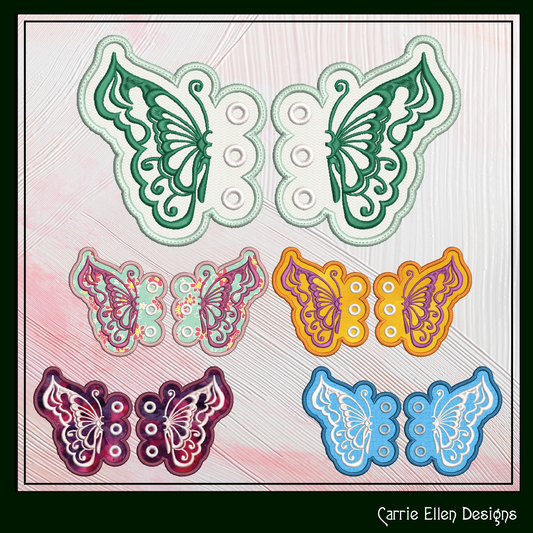 Butterfly Wing ITH Shoe Wing Charms – In The Hoop Embroidery Design for Shoes and Boots – 4x4 & 5x7 Hoop Sizes (1920)