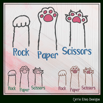Rock Paper Scissors Cat Paw Machine Embroidery Design | Funny Cat Saying Design | Kitty Humor for Pet Lovers | 6 Sizes (1921)