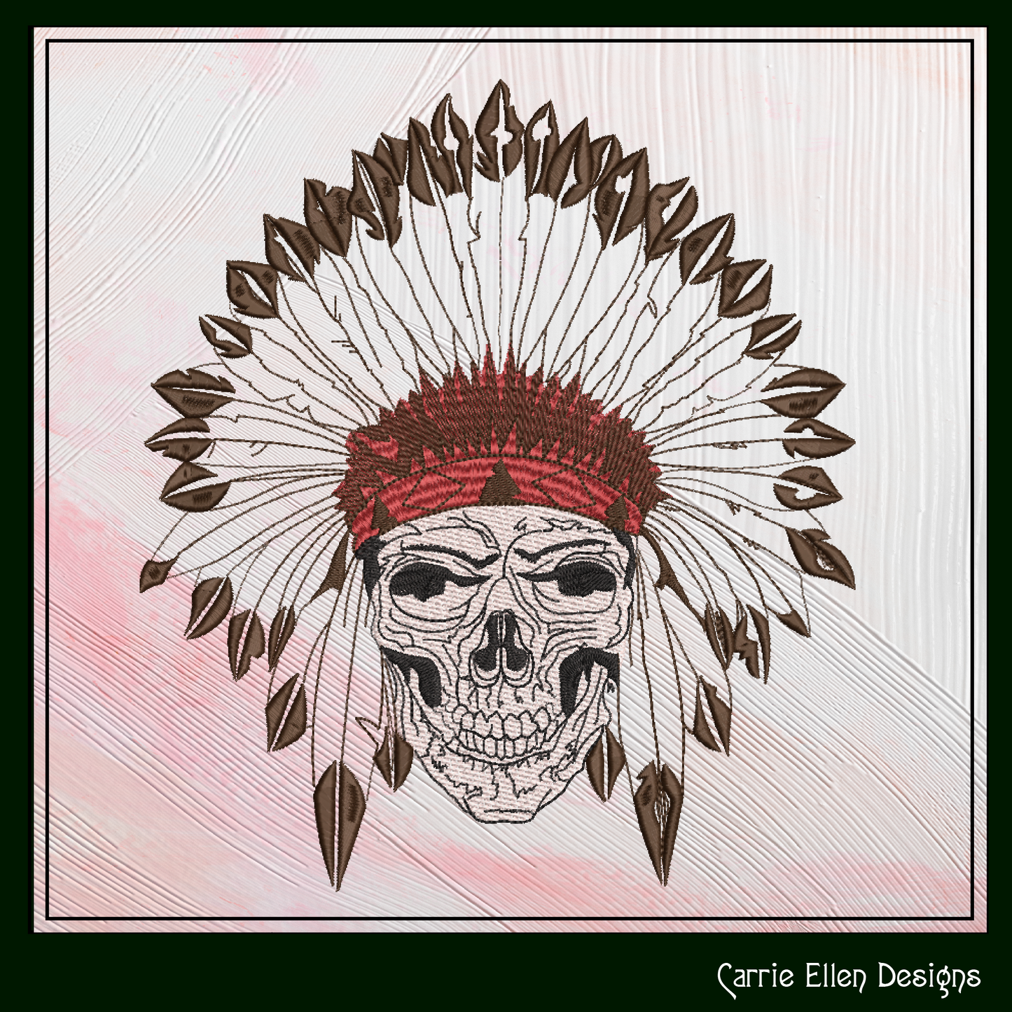 Native American Skull Headdress with Feathers, Indian Skull Machine Embroidery Design, Tribal Skull Art, 6 Sizes (1923)