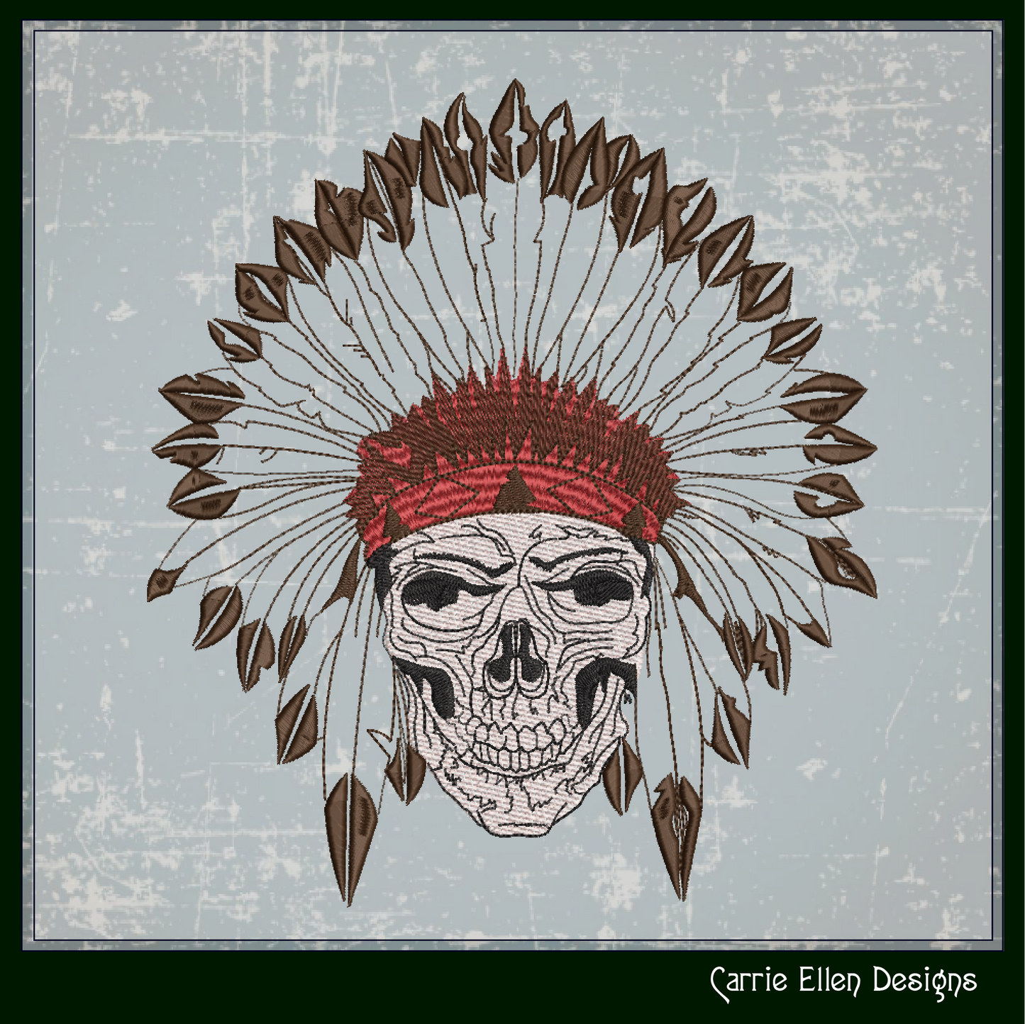 Native American Skull Headdress with Feathers, Indian Skull Machine Embroidery Design, Tribal Skull Art, 6 Sizes (1923)