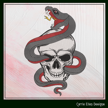 Snake Entwined Skull Machine Embroidery Design | Gothic Skull & Serpent Pattern | Dark Art Embroidery | 6 Sizes (1927)