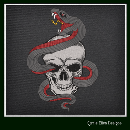 Snake Entwined Skull Machine Embroidery Design | Gothic Skull & Serpent Pattern | Dark Art Embroidery | 6 Sizes (1927)